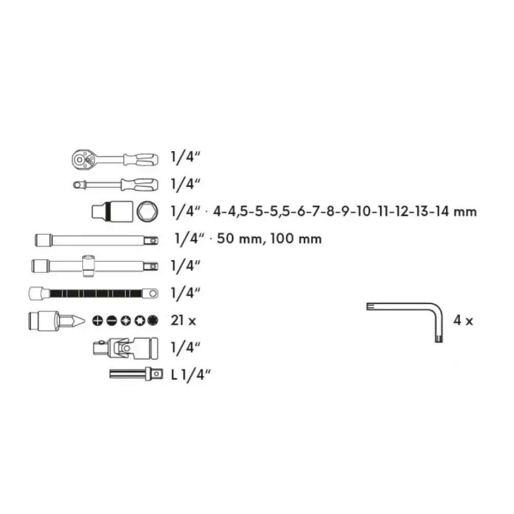Alternative view of Komplet gedora 1/4", 45 kom-plast.kut.